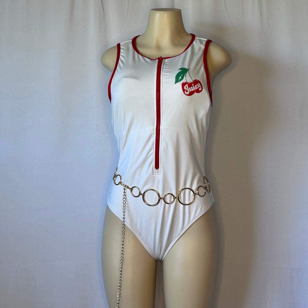 Juicy Couture XL Cherry Zip Front One Piece retro Swimsuit Y2K